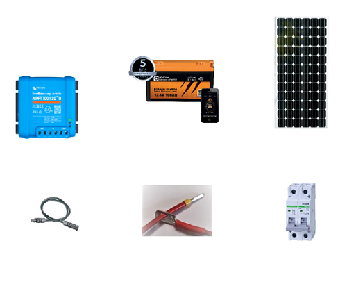 Kit solaire camping car 300WC panneau rigide et 1KWH en lithium