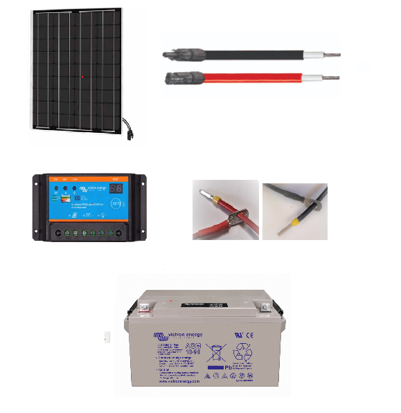 Kit Photovoltaique cablé 90 Wc - 12V avec une 60Ah AGM