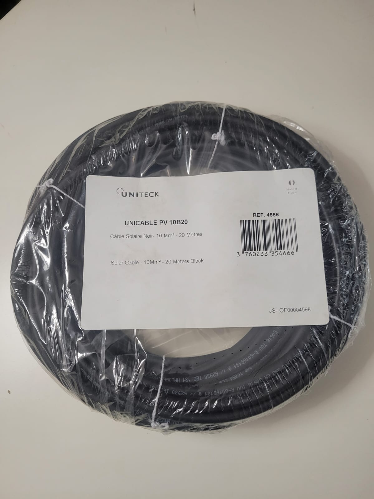 Câble solaire 10 mm2 - Longueur 20 m